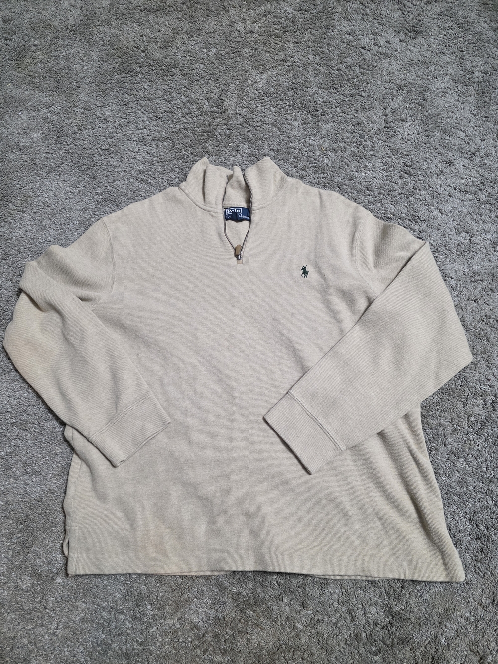 Ralph Lauren Men's Beige Half-Zip Polo Sweater with Embroidered Logo